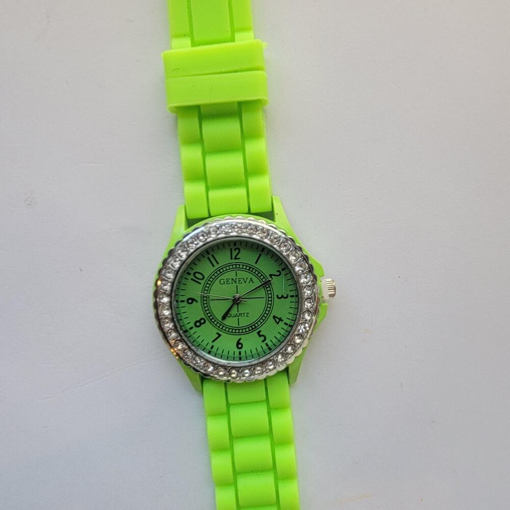 Geneva Womens Watch 32mm Green Dial Green Case Green Silicone Strap Quartz